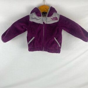 North Face magenta grey Fuzzy Teddy Zip Up Hoodie Sweater Sz 3-6 Month Baby girl